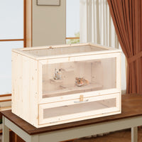 Wooden Hamster Cage, Hamster Habitat Playpen w/Mesh Flip Roof