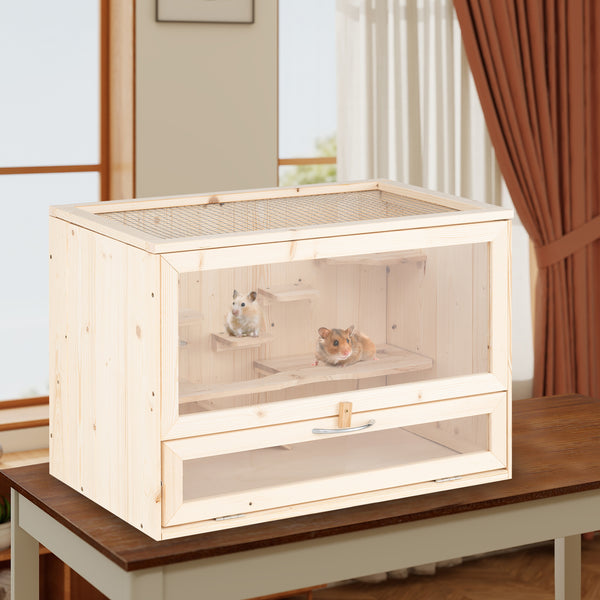 Wooden Hamster Cage, Hamster Habitat Playpen w/Mesh Flip Roof