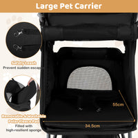 One-click Folding Pet Stroller with Adjustable Canopy and Removable Washable Pad