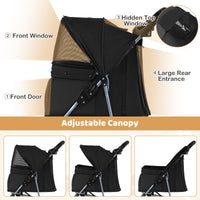 One-click Folding Pet Stroller with Adjustable Canopy and Removable Washable Pad