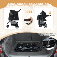 One-click Folding Pet Stroller with Adjustable Canopy and Removable Washable Pad