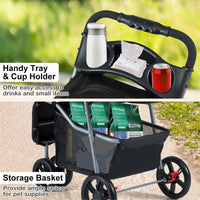 One-click Folding Pet Stroller with Adjustable Canopy and Removable Washable Pad