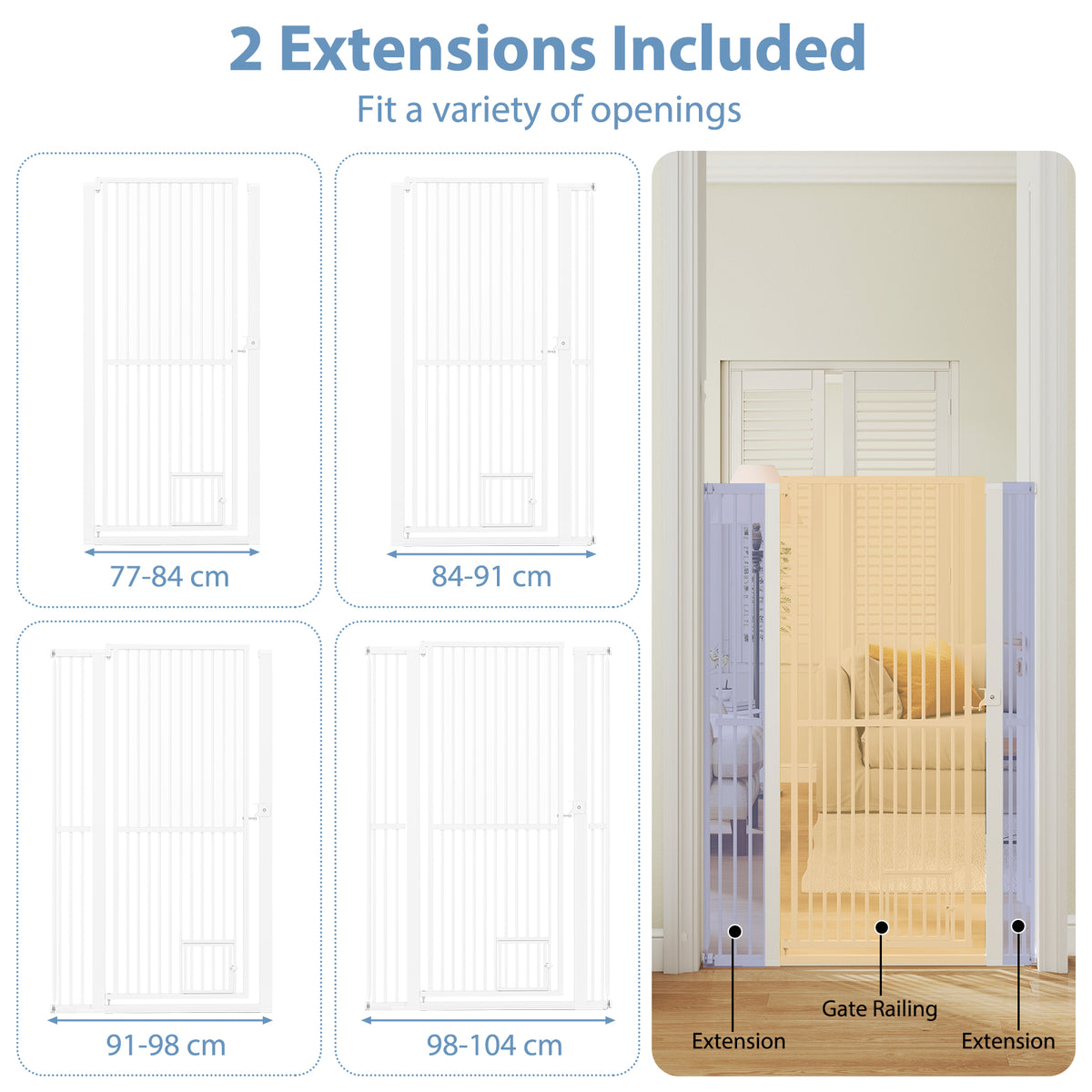 150 cm/171 cm Extra Tall Pet Gate, Heavy-Duty Metal Cat Gate w/ 77 cm-104 cm Wide Opening