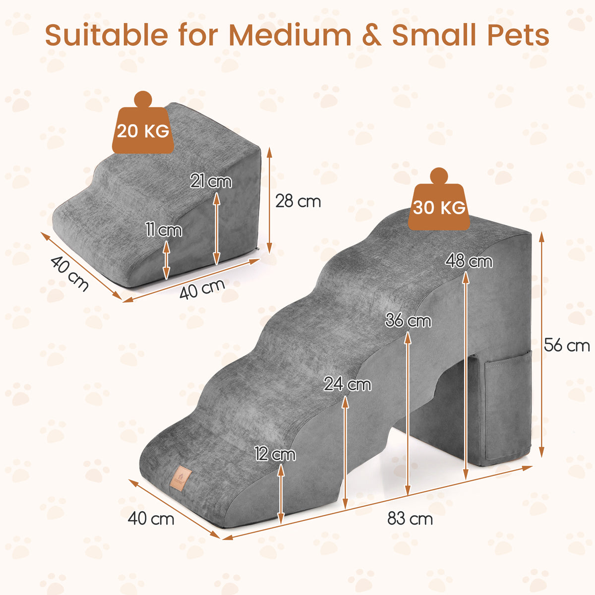 Foam Pet Stairs Set w/5-Tier & 3-Tier Dog Ramps, Non-Slip & Gentle-Slope Wide Dog Steps