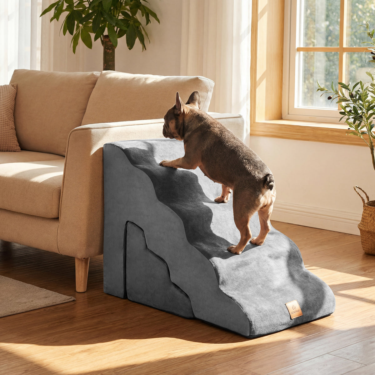 Foam Pet Stairs Set w/5-Tier & 3-Tier Dog Ramps, Non-Slip & Gentle-Slope Wide Dog Steps