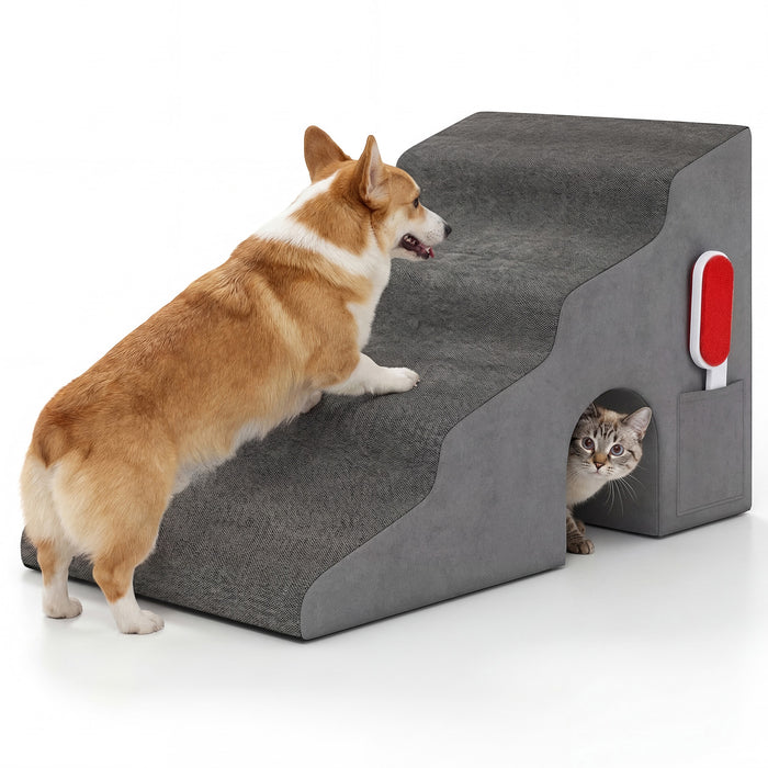 4-Tier High Density Foam Dog Ramps, Extra Wide Pet Stairs with Non-slip Bottom for High Beds & Couches