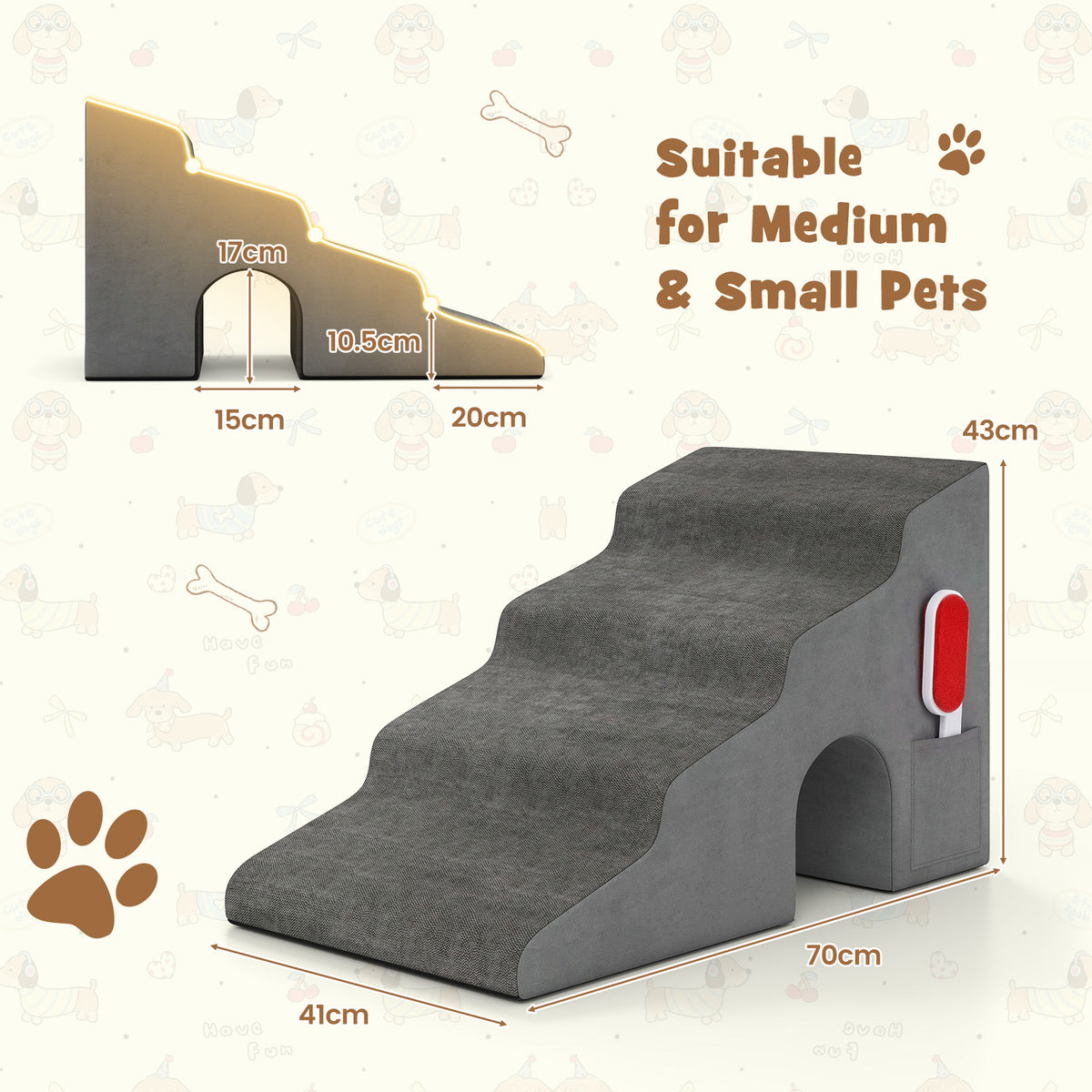 4-Tier High Density Foam Dog Ramps, Extra Wide Pet Stairs with Non-slip Bottom for High Beds & Couches