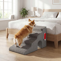 4-Tier High Density Foam Dog Ramps, Extra Wide Pet Stairs with Non-slip Bottom for High Beds & Couches