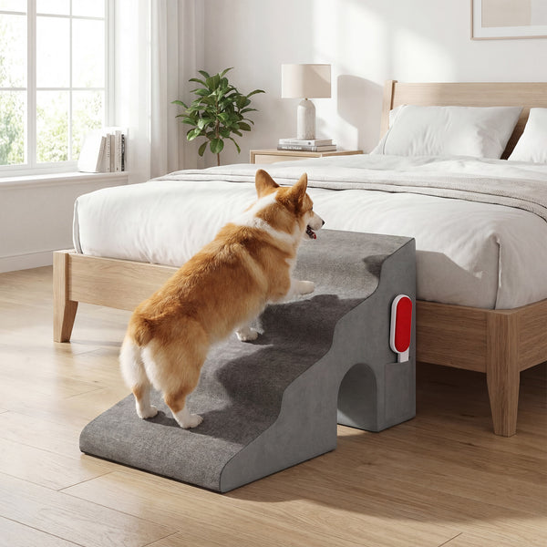 4-Tier High Density Foam Dog Ramps, Extra Wide Pet Stairs with Non-slip Bottom for High Beds & Couches