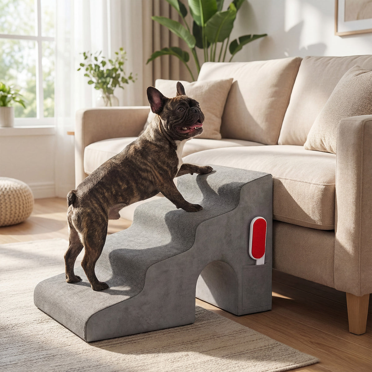 4-Tier High Density Foam Dog Ramps, Extra Wide Pet Stairs with Non-slip Bottom for High Beds & Couches