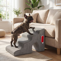 4-Tier High Density Foam Dog Ramps, Extra Wide Pet Stairs with Non-slip Bottom for High Beds & Couches