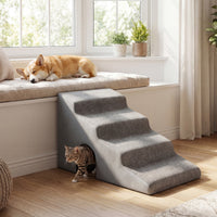 4-Tier High Density Foam Dog Ramps, Extra Wide Pet Stairs with Non-slip Bottom for High Beds & Couches