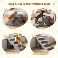 4-Tier High Density Foam Dog Ramps, Extra Wide Pet Stairs with Non-slip Bottom for High Beds & Couches