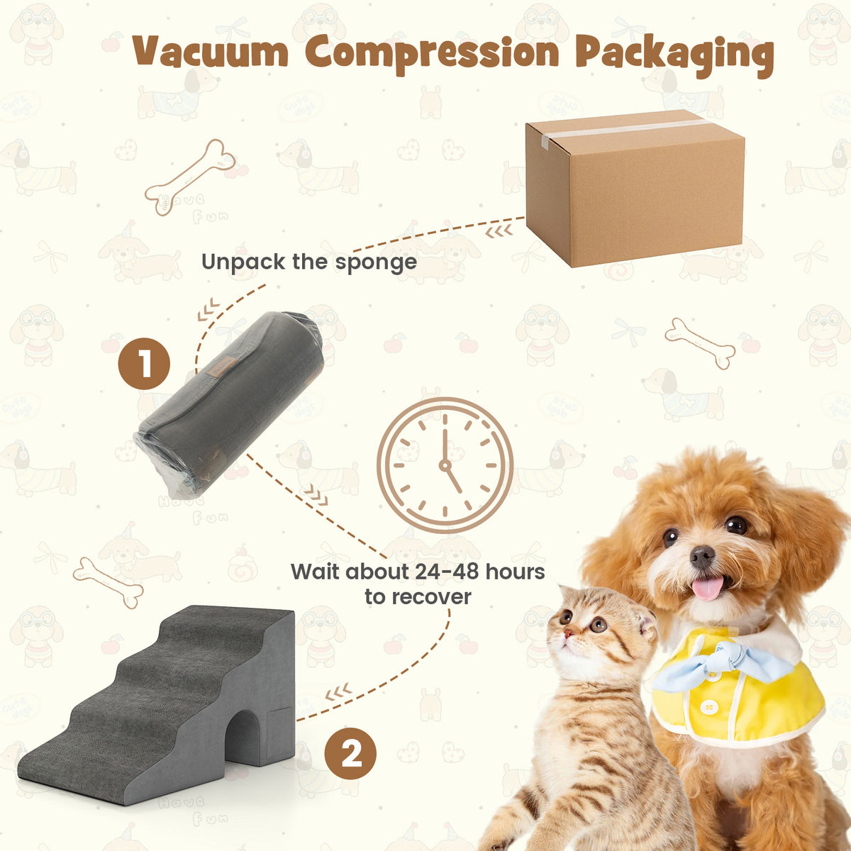 4-Tier High Density Foam Dog Ramps, Extra Wide Pet Stairs with Non-slip Bottom for High Beds & Couches