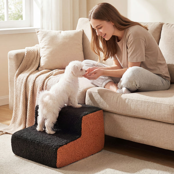 2-tier Foam Dog Ramp with Non-Slip Bottom and Washable Cover for Sofa