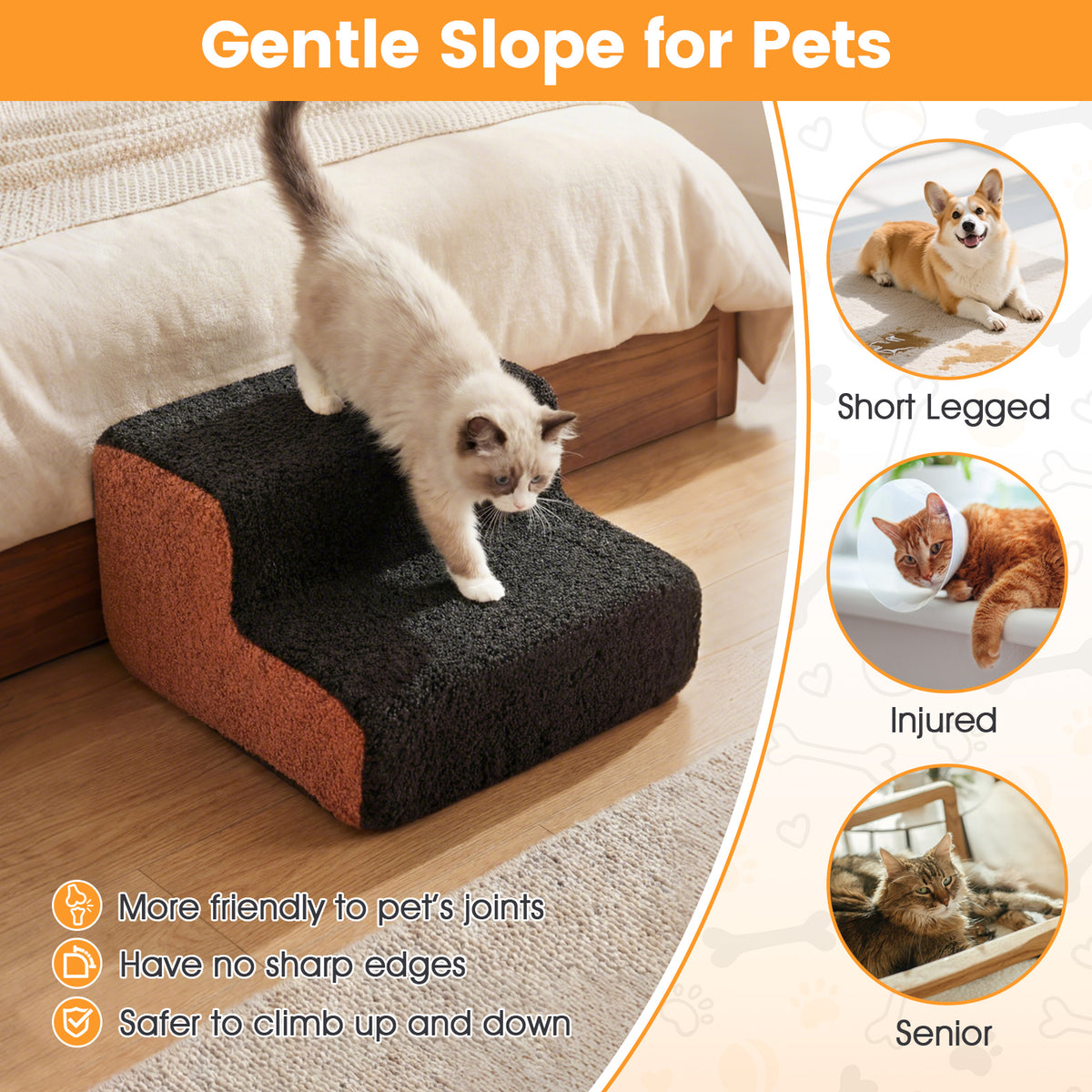 2-tier Foam Dog Ramp with Non-Slip Bottom and Washable Cover for Sofa