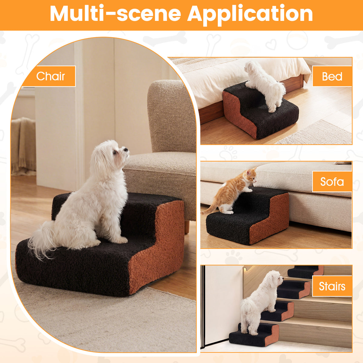 2-tier Foam Dog Ramp with Non-Slip Bottom and Washable Cover for Sofa