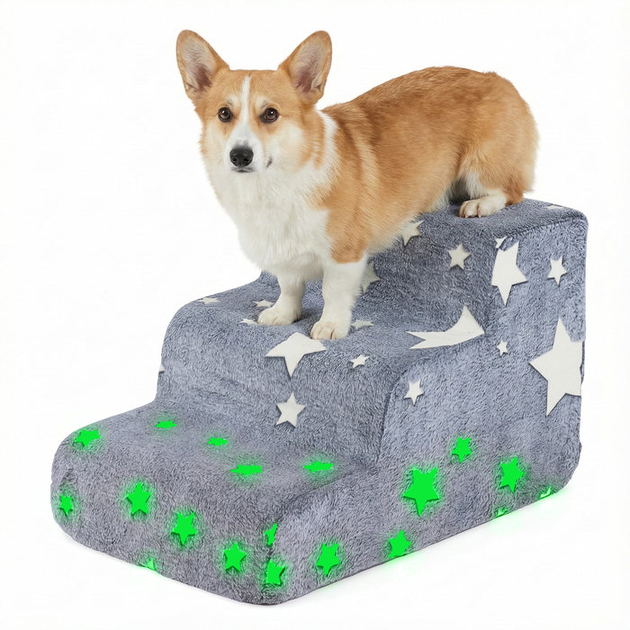 3/4-tier Foam Dog Stairs with Non-Slip Bottom and Washable Flannel Cover