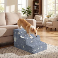 3/4-tier Foam Dog Stairs with Non-Slip Bottom and Washable Flannel Cover