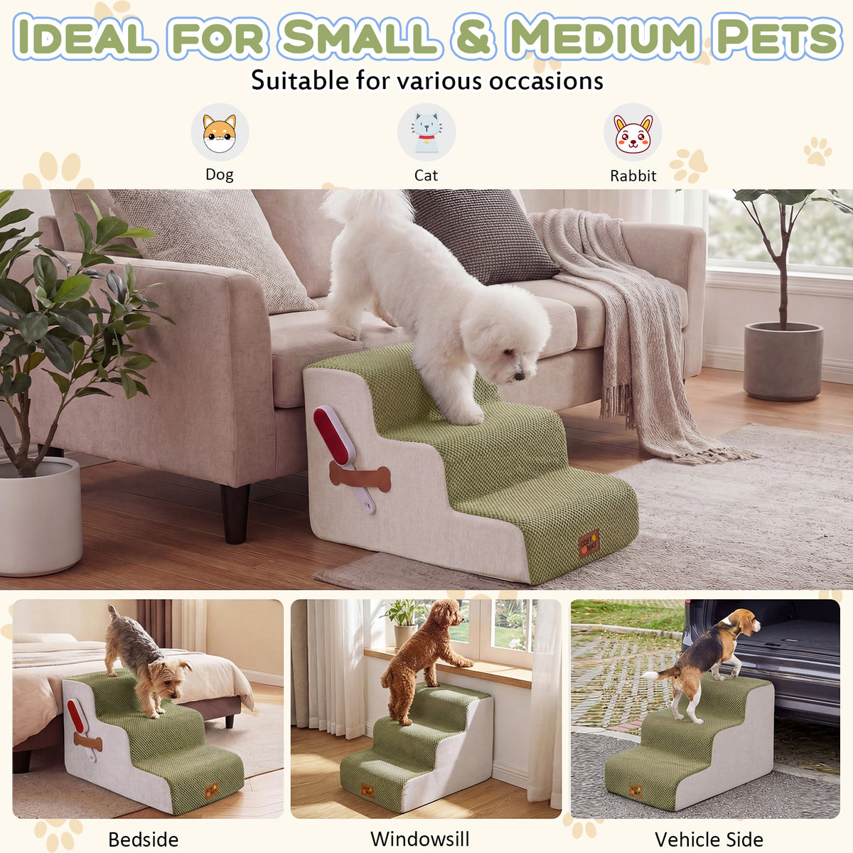 High-density Foam Dog Stairs with Non-Slip Bottom and Washable Cover