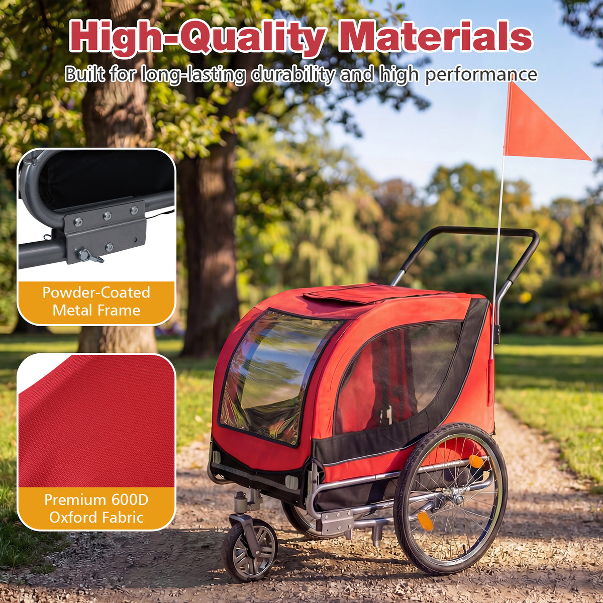 2-in-1 Dog Bike Trailer, Dog Stroller with Universal Bicycle Coupler