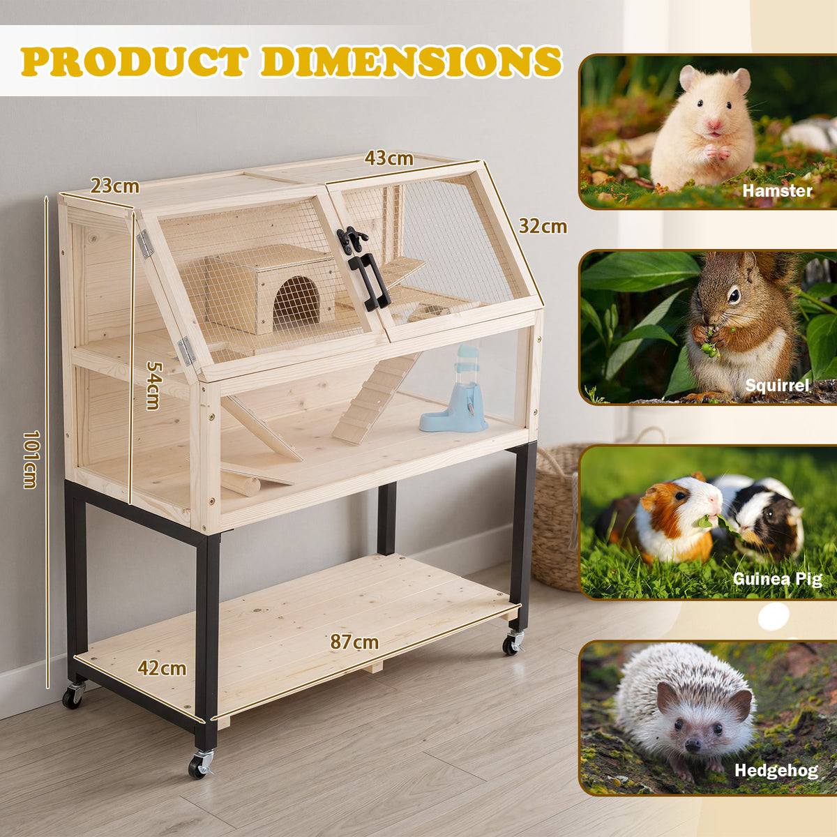 2-Tier Wooden Hamster Cage with Acrylic Windows