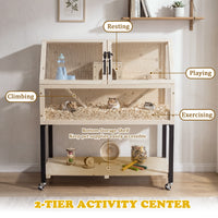 2-Tier Wooden Hamster Cage with Acrylic Windows
