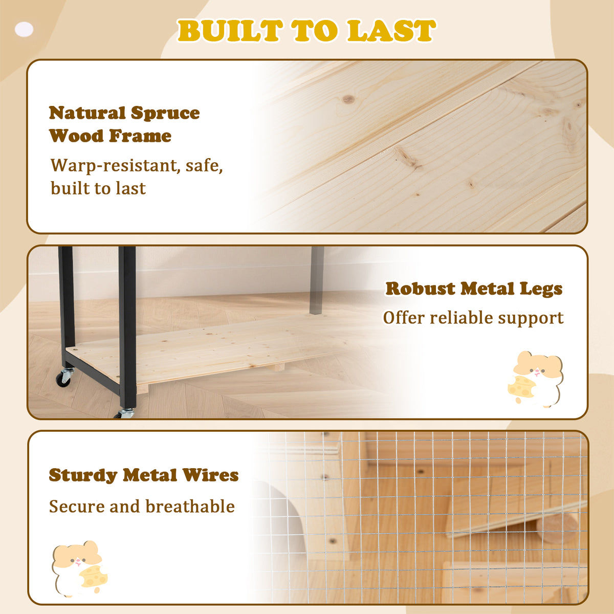2-Tier Wooden Hamster Cage with Acrylic Windows