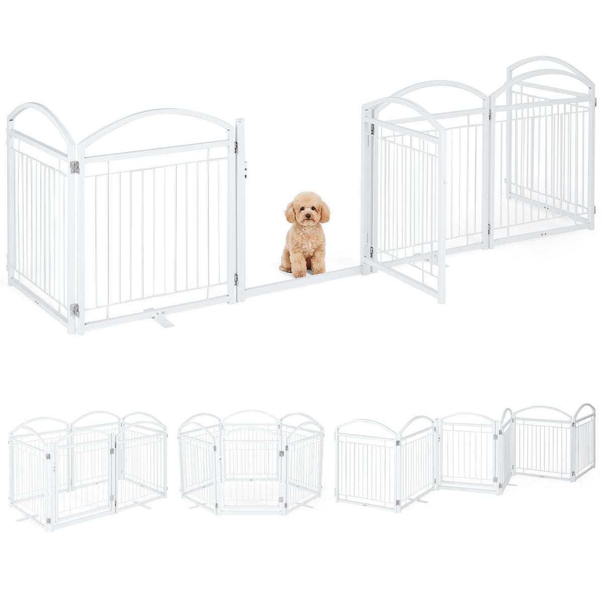 360/480x81cm Foldable Metal Dog Gate with Door 6/8 Panels