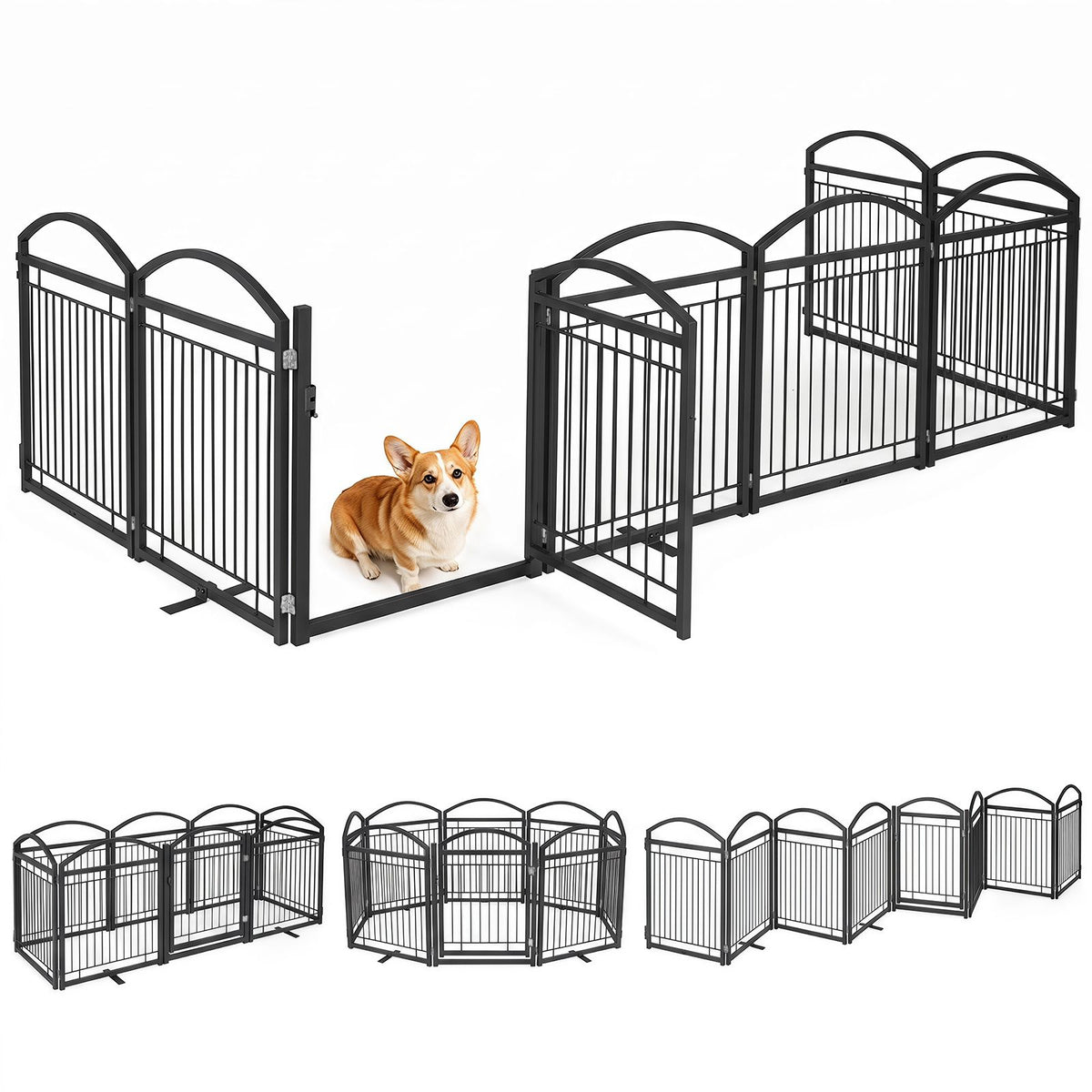 360/480x81cm Foldable Metal Dog Gate with Door 6/8 Panels