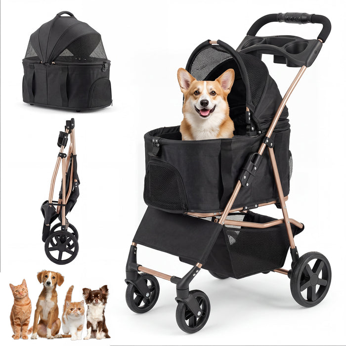 3-in-1 Pet Stroller for Dogs with Detachable Carrier and Cup Holder