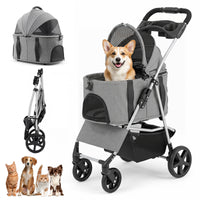 3-in-1 Pet Stroller for Dogs with Detachable Carrier and Cup Holder