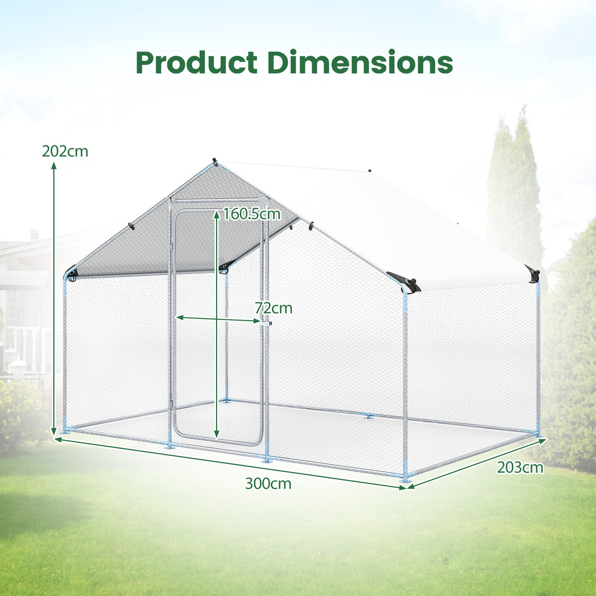 Large Metal Chicken Coop 300 x 203 x 202 CM Walk-in Chicken Run