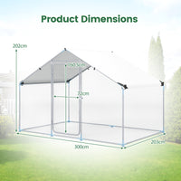 Large Metal Chicken Coop 300 x 203 x 202 CM Walk-in Chicken Run