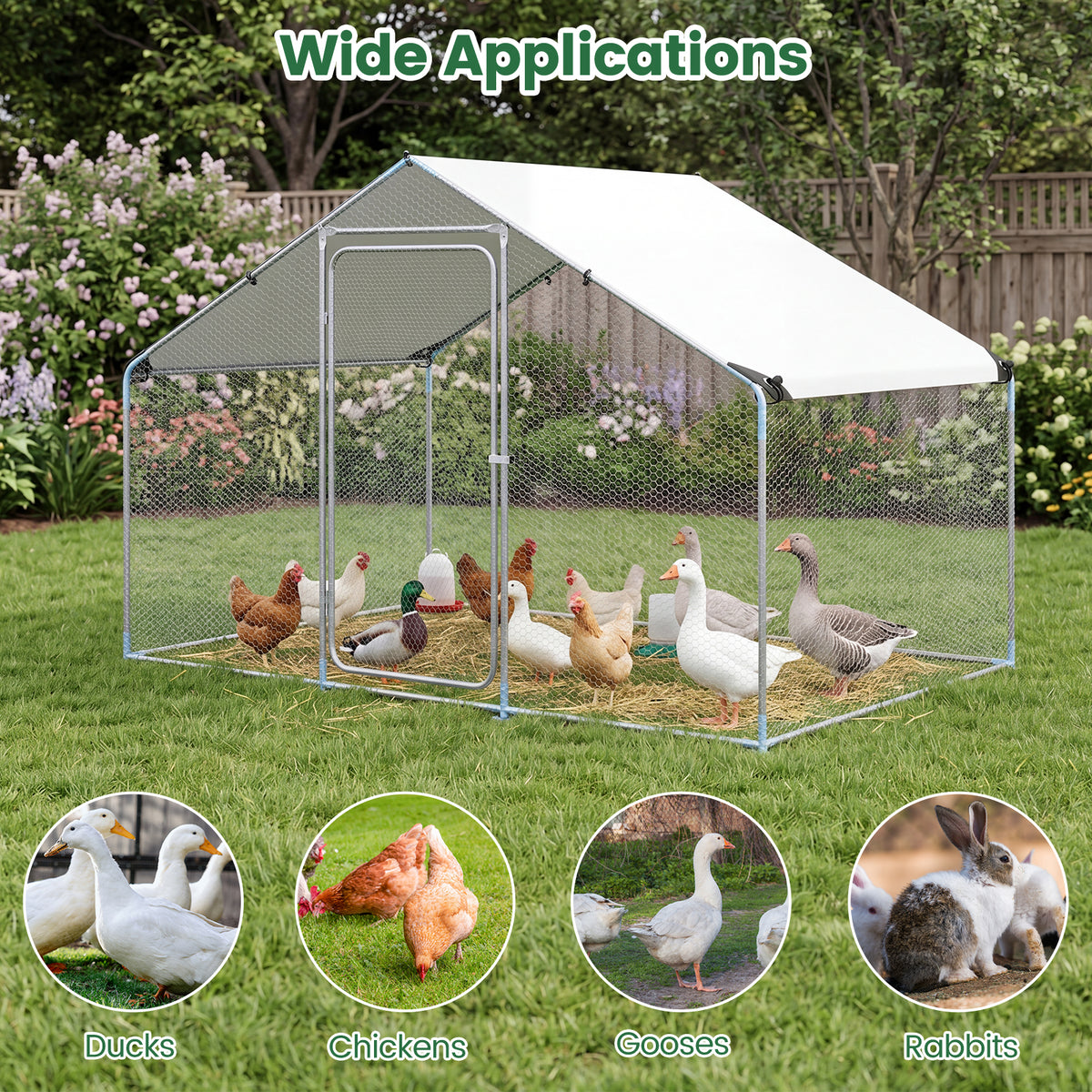 Large Metal Chicken Coop 300 x 203 x 202 CM Walk-in Chicken Run