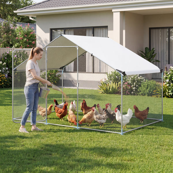Large Metal Chicken Coop 300 x 203 x 202 CM Walk-in Chicken Run