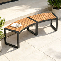 Patio Curved Bench Set of 1/2 Acacia Wood Fire Pit Bench with Slatted Seat