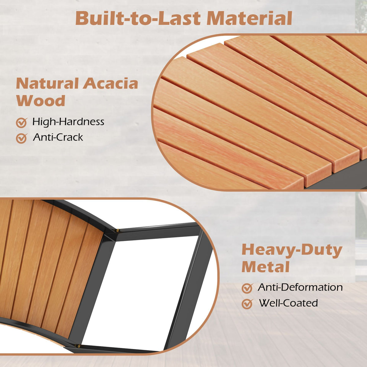 Patio Curved Bench Set of 1/2 Acacia Wood Fire Pit Bench with Slatted Seat