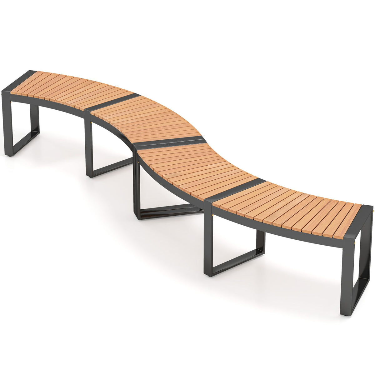 Patio Curved Bench Set of 1/2 Acacia Wood Fire Pit Bench with Slatted Seat