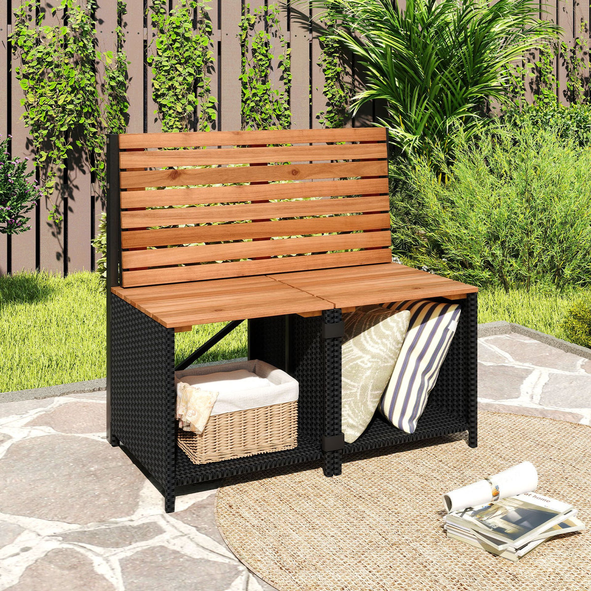Patio Furniture Set with Raised Garden Bed Acacia Wood Outdoor Conversation Set