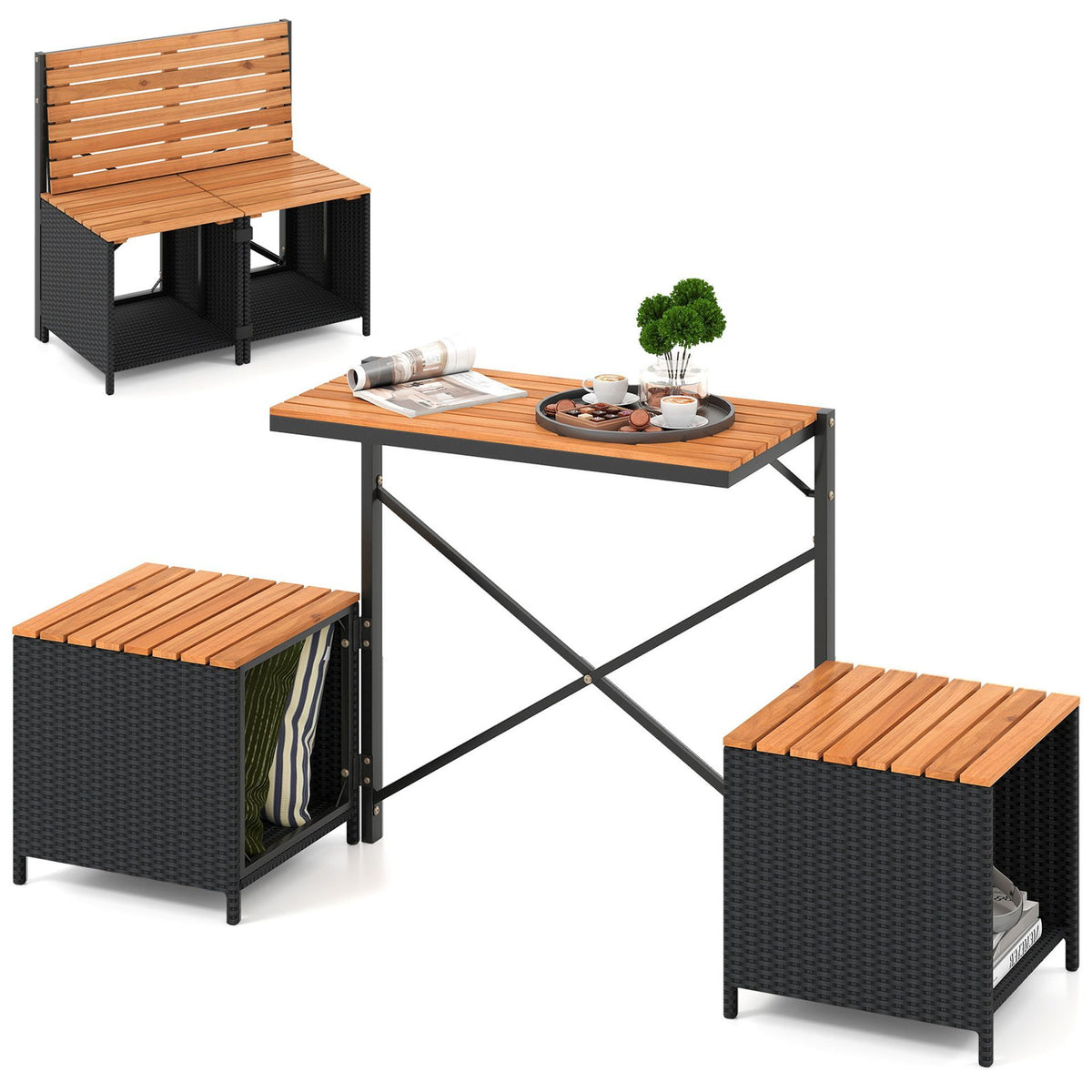 Patio Furniture Set with Raised Garden Bed Acacia Wood Outdoor Conversation Set
