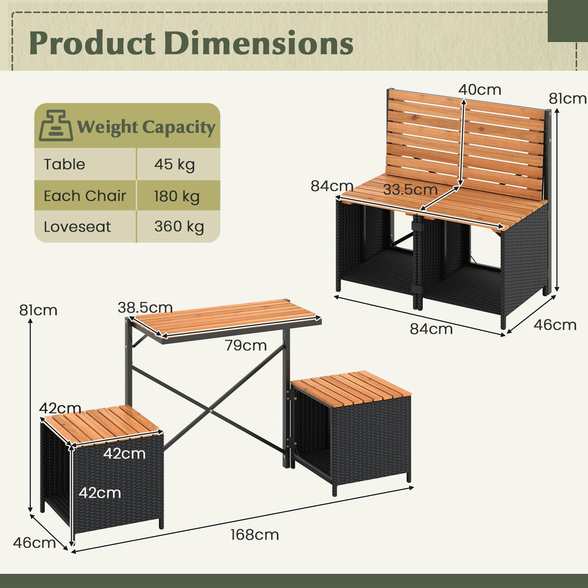 Patio Furniture Set with Raised Garden Bed Acacia Wood Outdoor Conversation Set