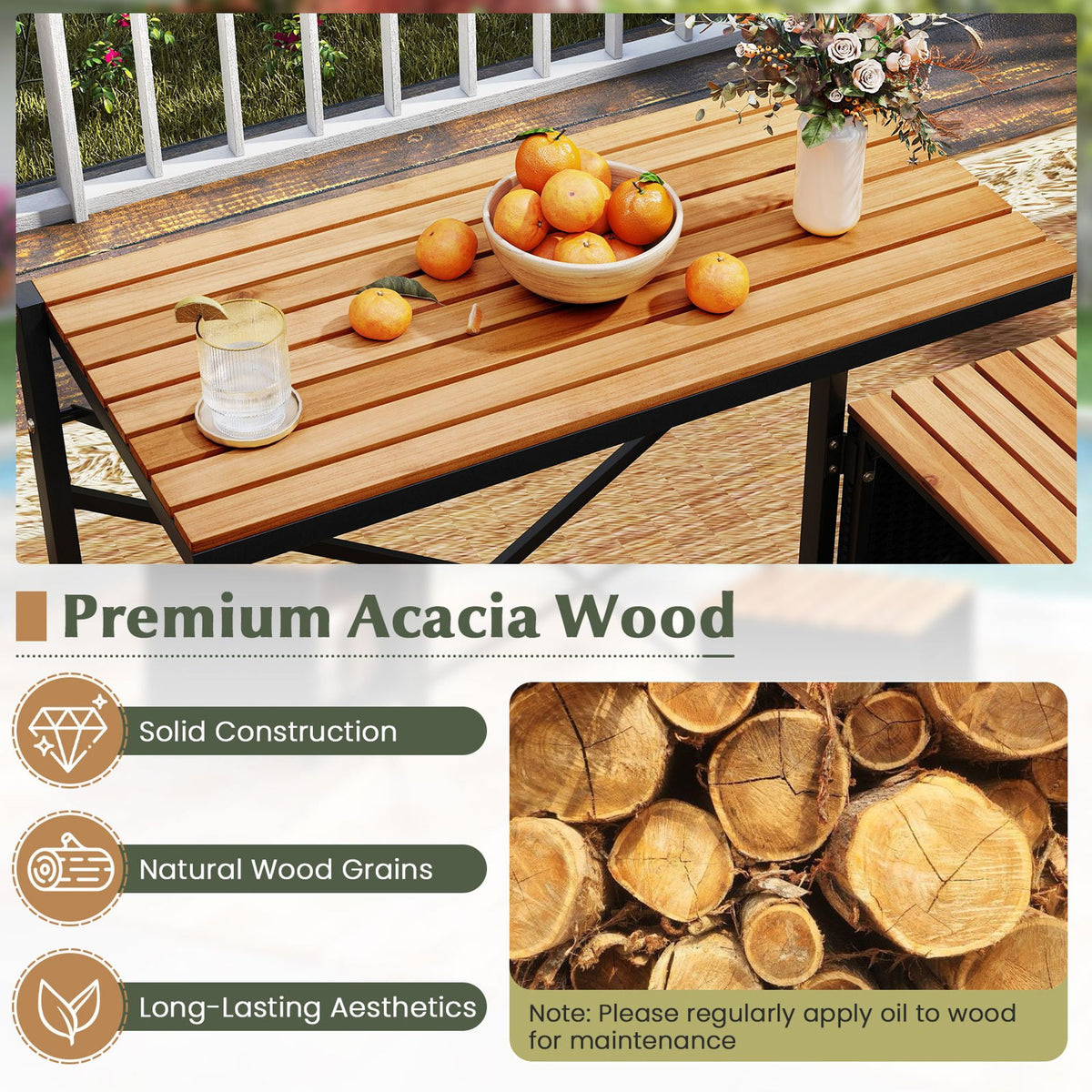 Patio Furniture Set with Raised Garden Bed Acacia Wood Outdoor Conversation Set