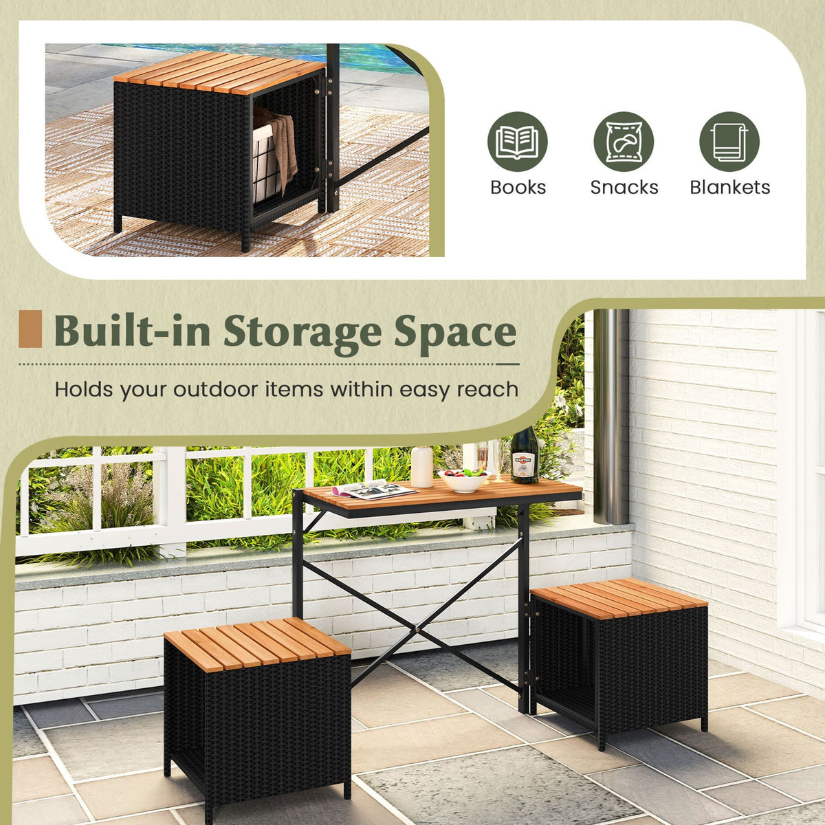 Patio Furniture Set with Raised Garden Bed Acacia Wood Outdoor Conversation Set