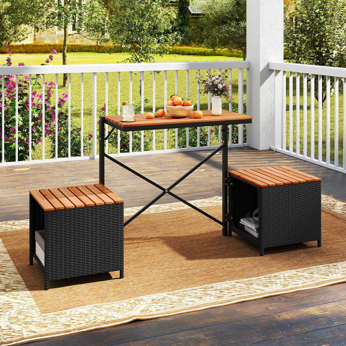 Patio Furniture Set with Raised Garden Bed Acacia Wood Outdoor Conversation Set
