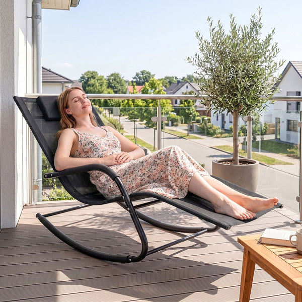 Patio Lounge Chair with Detachable Headrest and Curved Armrests for Garden
