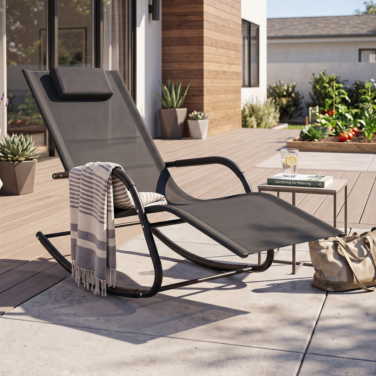 Patio Lounge Chair with Detachable Headrest and Curved Armrests for Garden
