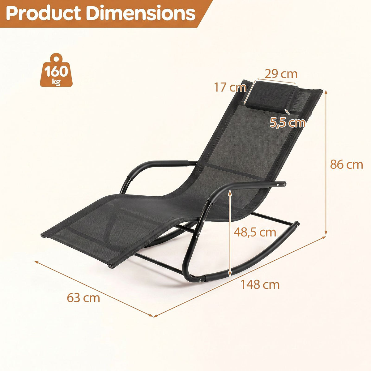 Patio Lounge Chair with Detachable Headrest and Curved Armrests for Garden