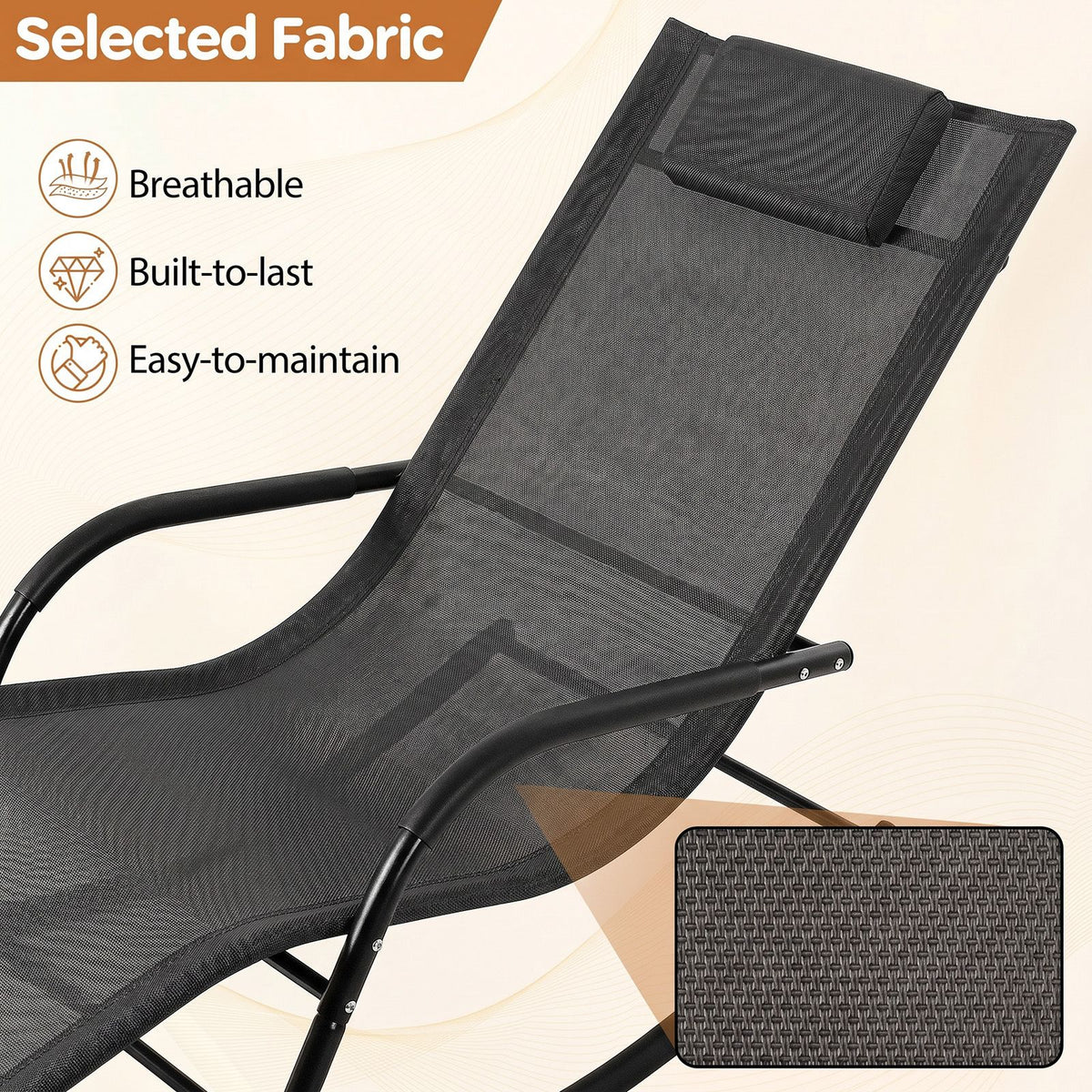 Patio Lounge Chair with Detachable Headrest and Curved Armrests for Garden