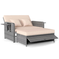 Patio Rattan Daybed, 2-Piece Loveseat & Storage Ottoman Set
